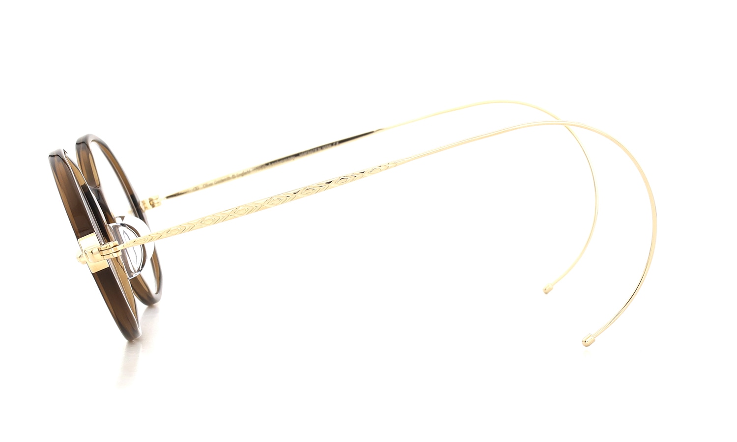 Oliver Goldsmith 100th Anniversary 限定復刻メガネ PORTSMOUTH col.Whiskey 側面とメタルテンプル
