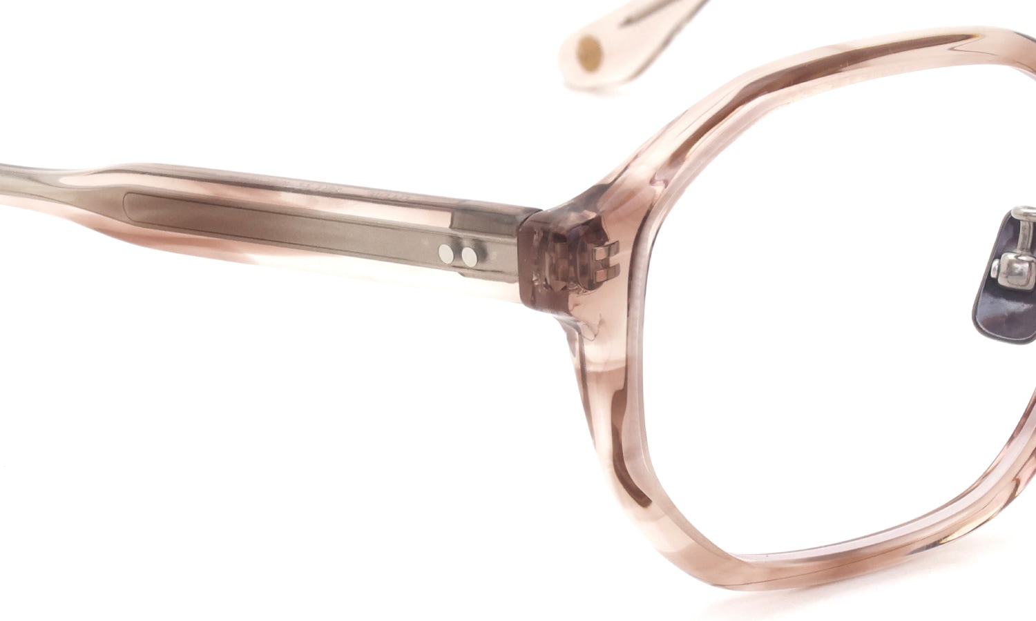 PETER AND MAY ピーターアンドメイ メガネ通販 ISABELLE 金属アームパット col.BEIGE ヒンジ表側ディテール