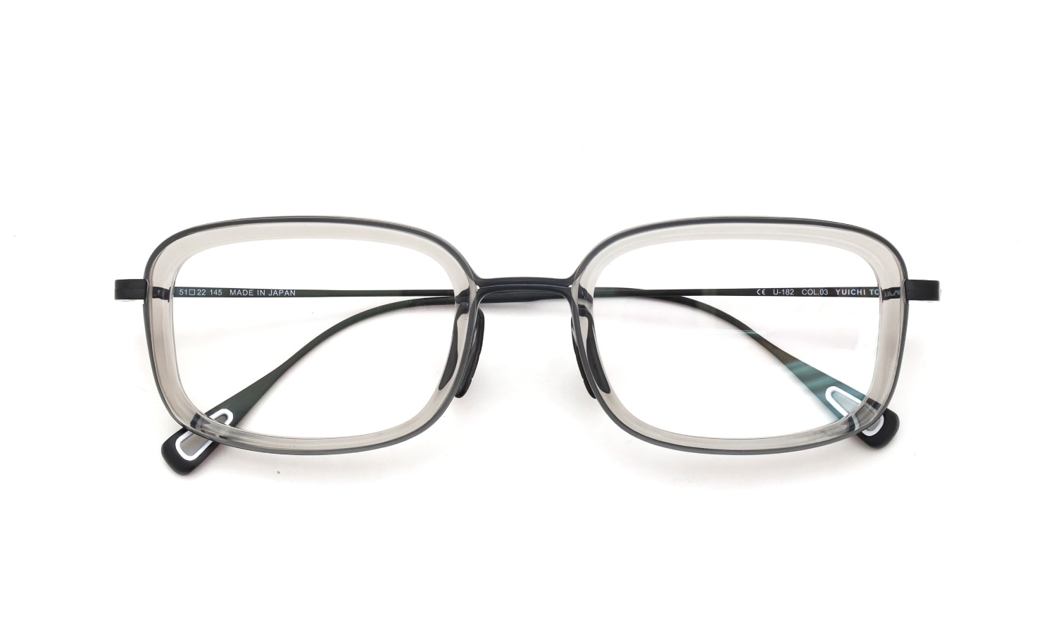 YUICHI TOYAMA メガネ通販 U-182 V.Lou col.03 Susu /Clear gray 折りたたみ正面