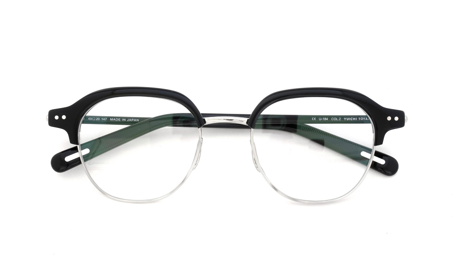 YUICHI TOYAMA メガネ通販 U-184 DUD col.02 Black /Silver 折りたたみ正面