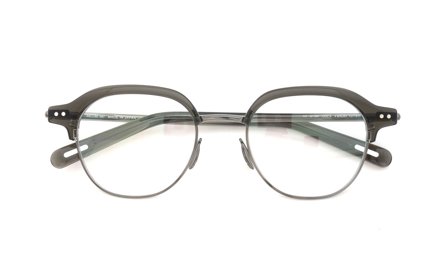 YUICHI TOYAMA メガネ通販 U-184 DUD col.04 Olive drab /Metal gray 折りたたみ正面