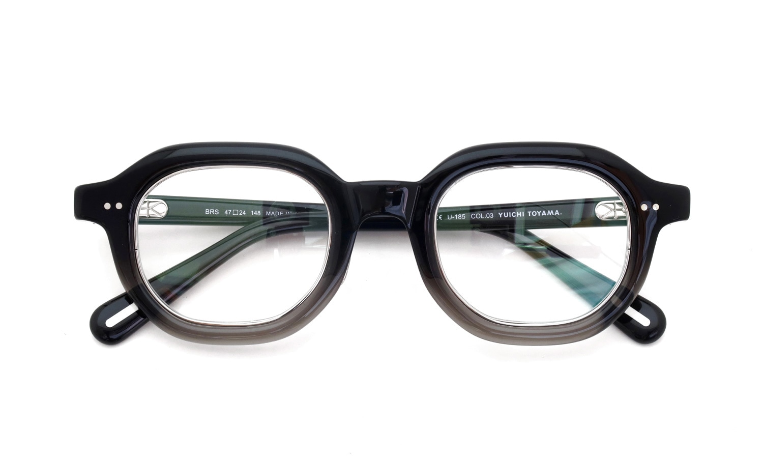 YUICHI TOYAMA メガネ通販 U-185 BRS col.03 Fade gray /Silver 折りたたみ正面