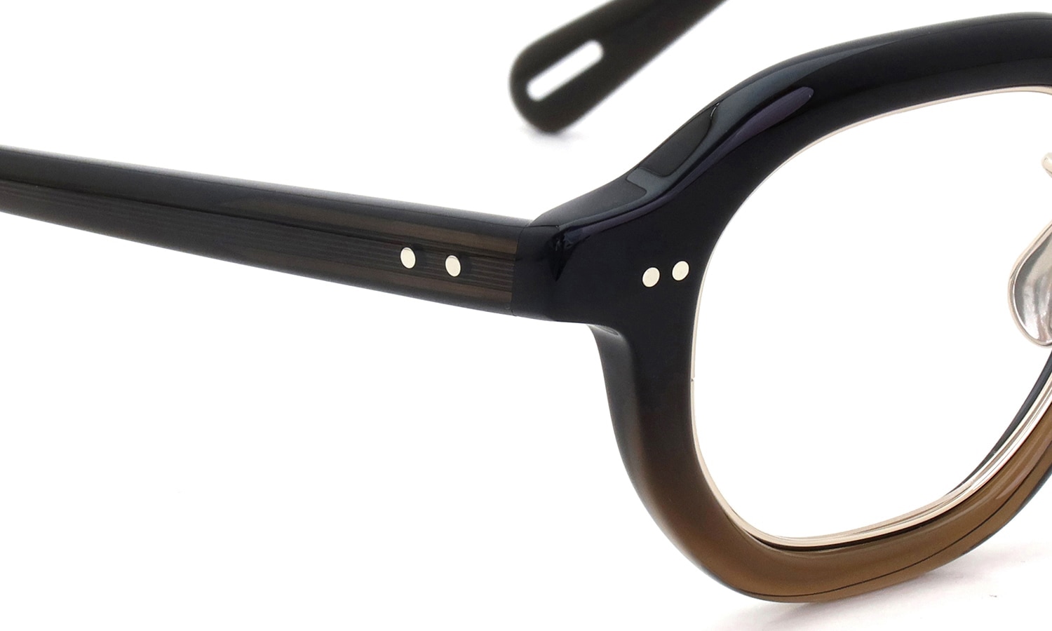 YUICHI TOYAMA メガネ通販 U-185 BRS col.04 Fade Brown /Gold ヒンジ表側ディテール