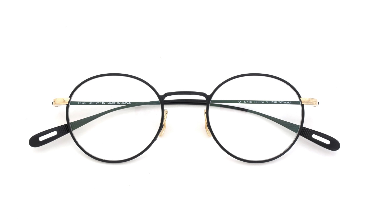 YUICHI TOYAMA メガネ通販 U-186 Lemer col.04 Matt black / White gold 折りたたみ正面
