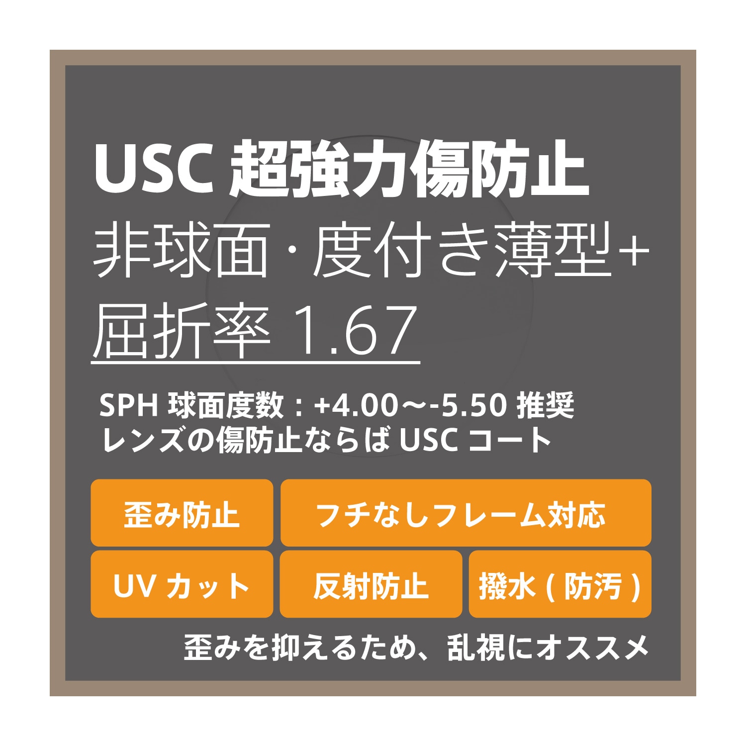USC 超強力傷防止コート 度付き薄型+レンズ・非球面 1.67